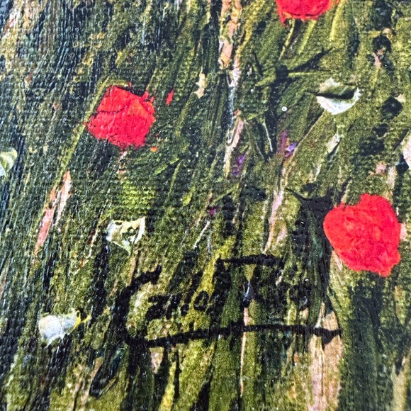 Golden Framed Landscape Art with Red and Green Accents by Carlos Rioz - Picture 4 of 9